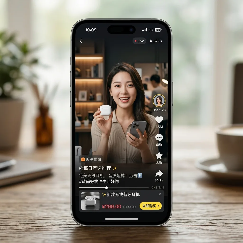 Illustration of a short-form video with an in-feed shopping link