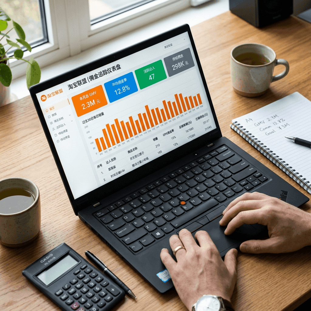 A commission tracking dashboard showing sales volume, CPS rates, and influencer performance