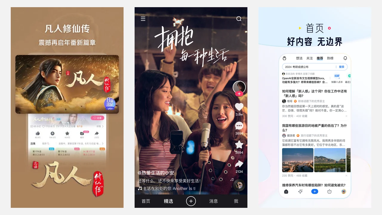 Illustration of secondary China platforms: Bilibili, Kuaishou, Zhihu, Toutiao