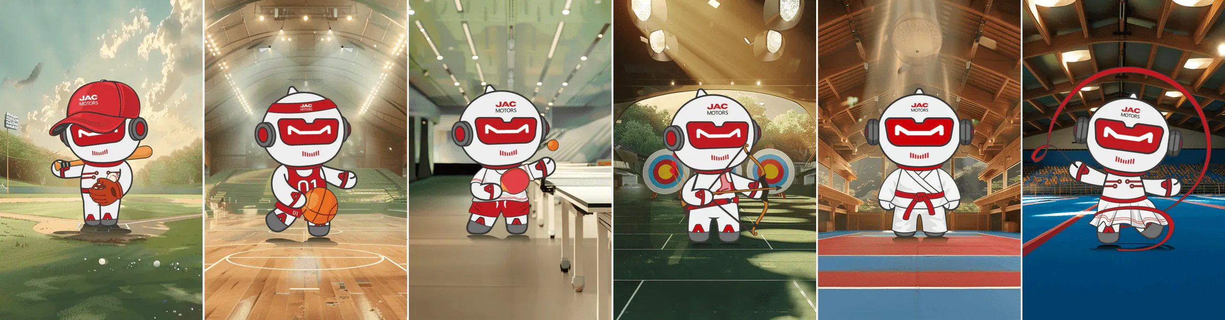 Mascotte J-Bot de JAC en six versions thématiques olympiques créées par IA