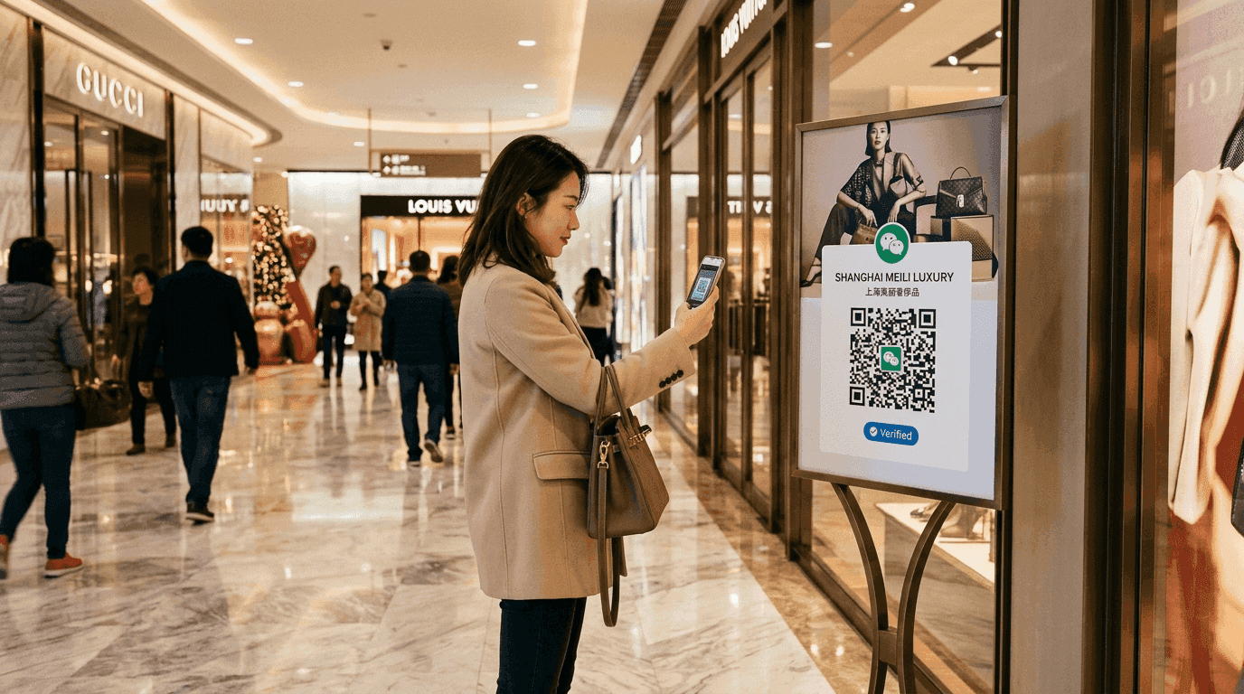 Brand storefront with WeChat verified account QR code