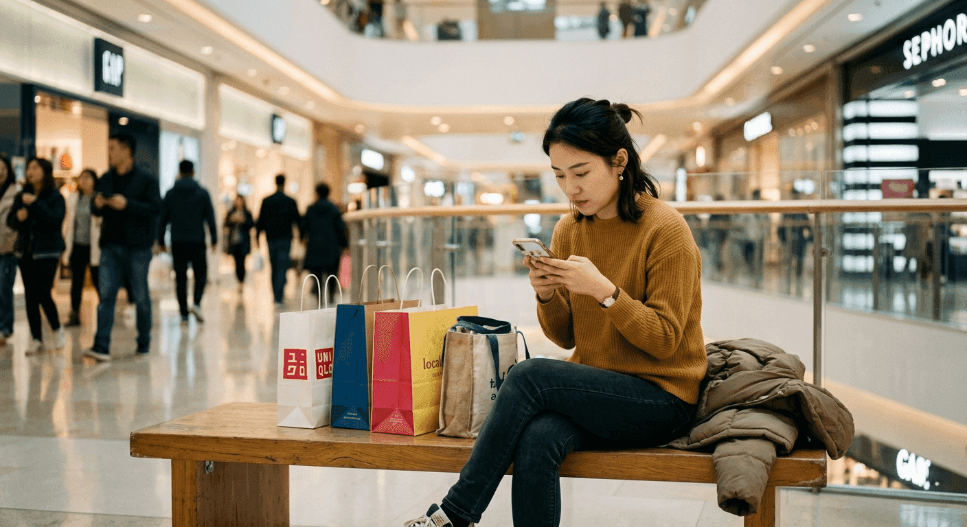 Consumer scrolling through Weibo brand page checking reviews and comments before purchasing