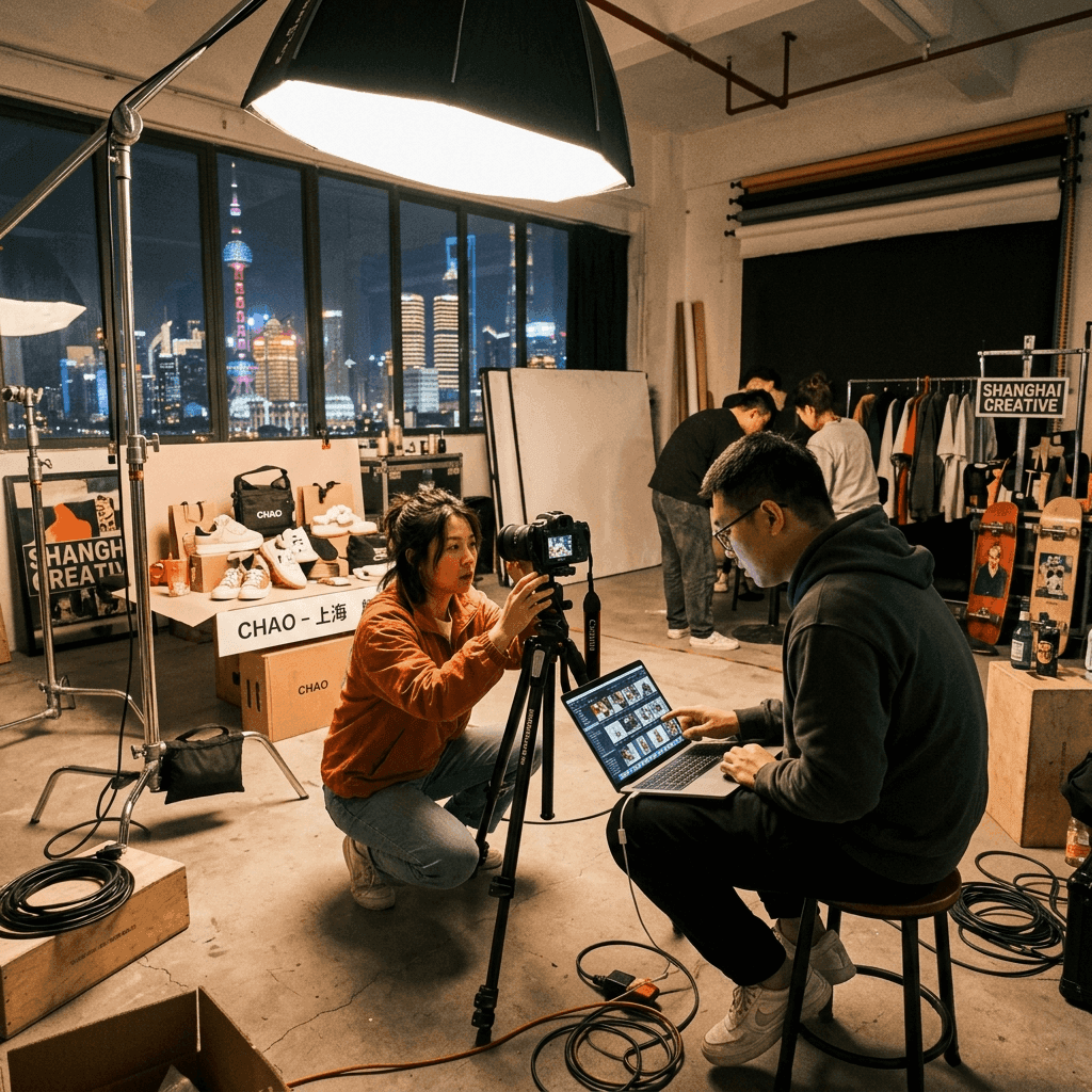 TheRedScroll team directing a content production shoot
